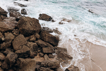 view over Atlantic ocean coast, Cabo da Roca, Portugal
Waves crashing against shoreline on Beach