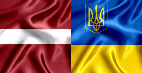 Flag of Latvia and Ukraine - obrazy, fototapety, plakaty