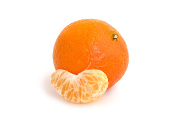 Tangerine and lobule isolated on white