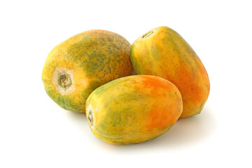 Three papaya isolated on white background