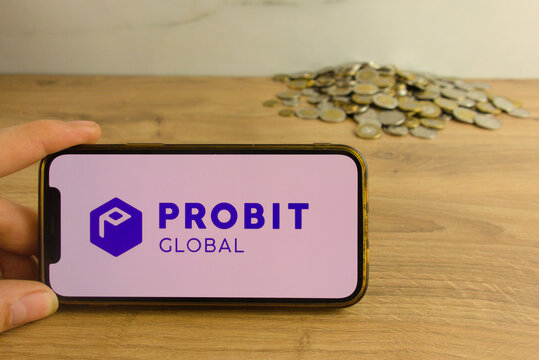 KONSKIE, POLAND - March 20, 2022: ProBit Global cryptocurrency exchange logo on mobile phone