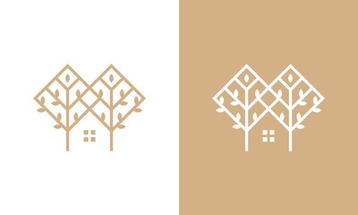 illustration vector graphic logo tree and house. concept construction.