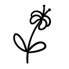 Vector Hand Drawn Doodle Unusual Flower on a Stem with Leaves. Stylized Floral Decorative Element.
