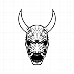 Hand drawn Japanese Oni demon mask coloring page, Vector illustration eps.10