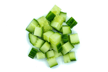 Cucumber cube slice isolated on white background