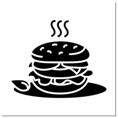 Burger glyph icon.Veggie burger on a plate. Homemade healthy meal. Diet and vegetarian recipe.Filled flat sign. Isolated silhouette vector illustration