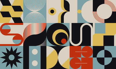 Bauhaus Inspired Graphic Pattern Artwork Made With Abstract Vector Geometric Shapes - 494282256