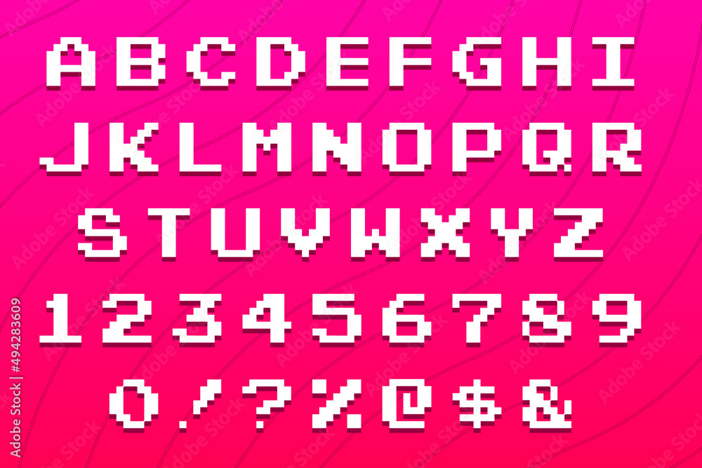 Fototapete set of vector letters in retro style. game design. font of old games. 8-bit letters and numbers vect