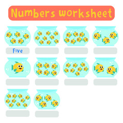 Study and activity page on English numbers for children