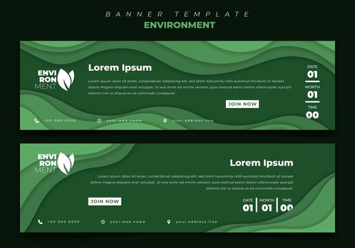 Banner Template With Green Paper Cut Background For Environment Or Nature Design