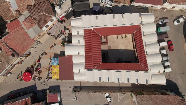 Aerial 4k Nicosia Old Town with Great Inn(Büyük Han) which is build as cervansarai by Ottoman Period in North Cyprus