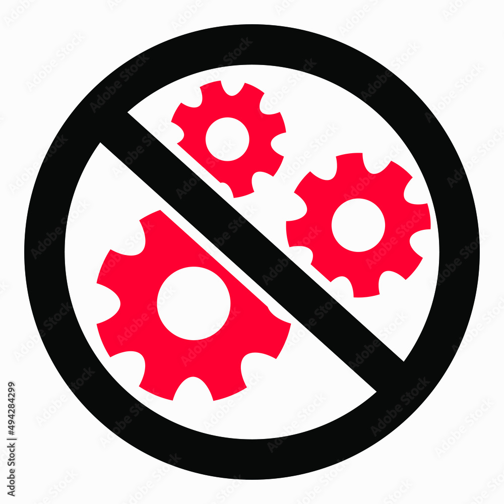 Poster do not repair. no settings. icon prohibition gear. shopping cart isolated minimal single flat linear