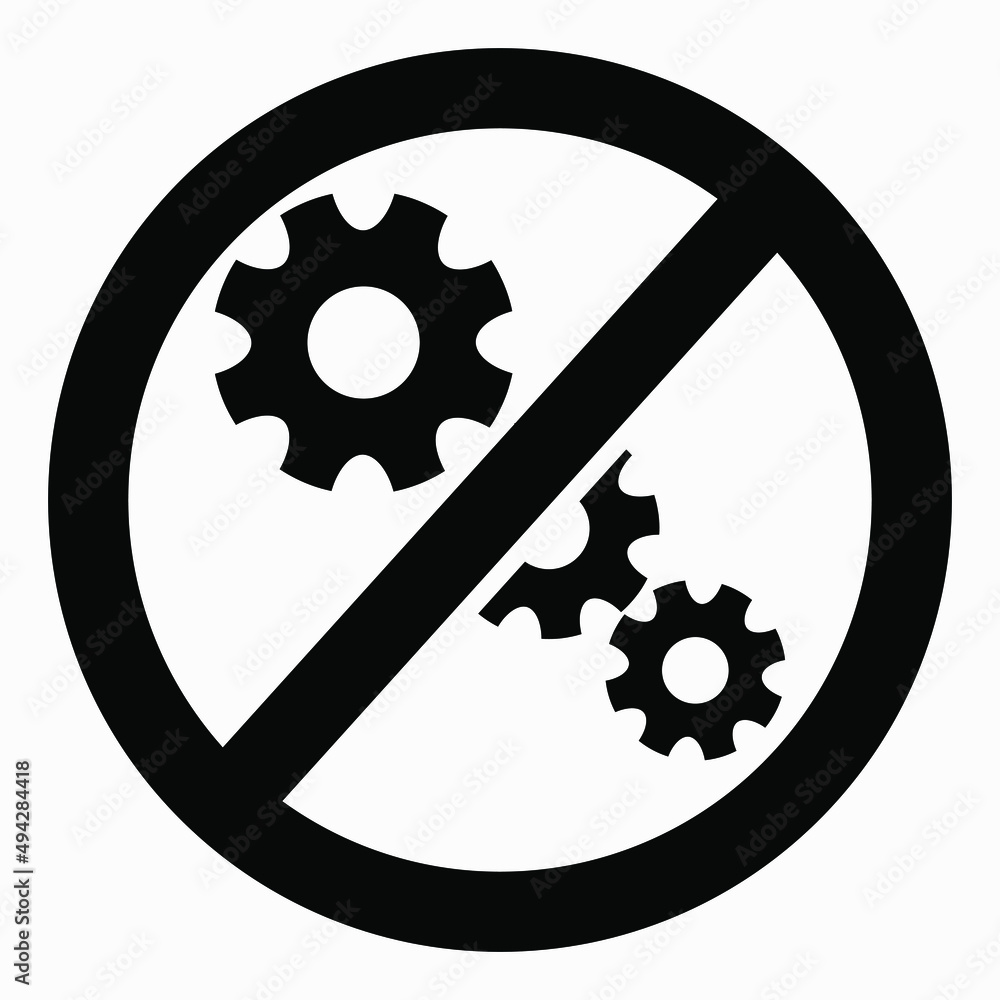 Poster do not repair. no settings. icon prohibition gear. shopping cart isolated minimal single flat linear