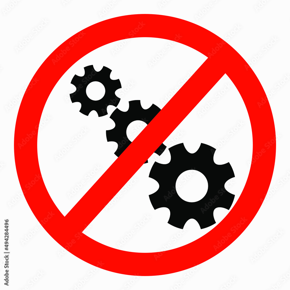 Poster do not repair. no settings. icon prohibition gear. shopping cart isolated minimal single flat linear