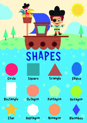 Cute pirate poster on shapes for kids
