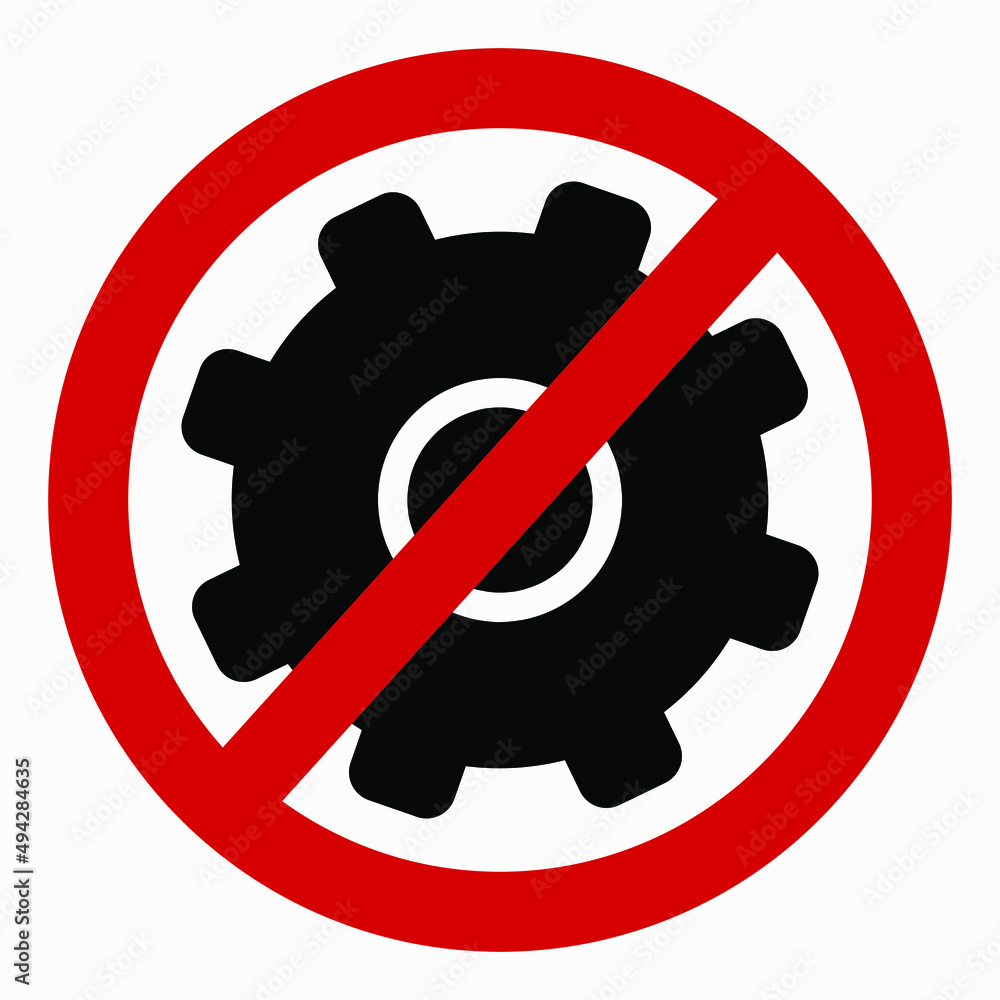 Poster do not repair. no settings. icon prohibition gear. shopping cart isolated minimal single flat linear