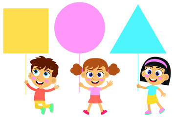 Cute kids with shapes for kids