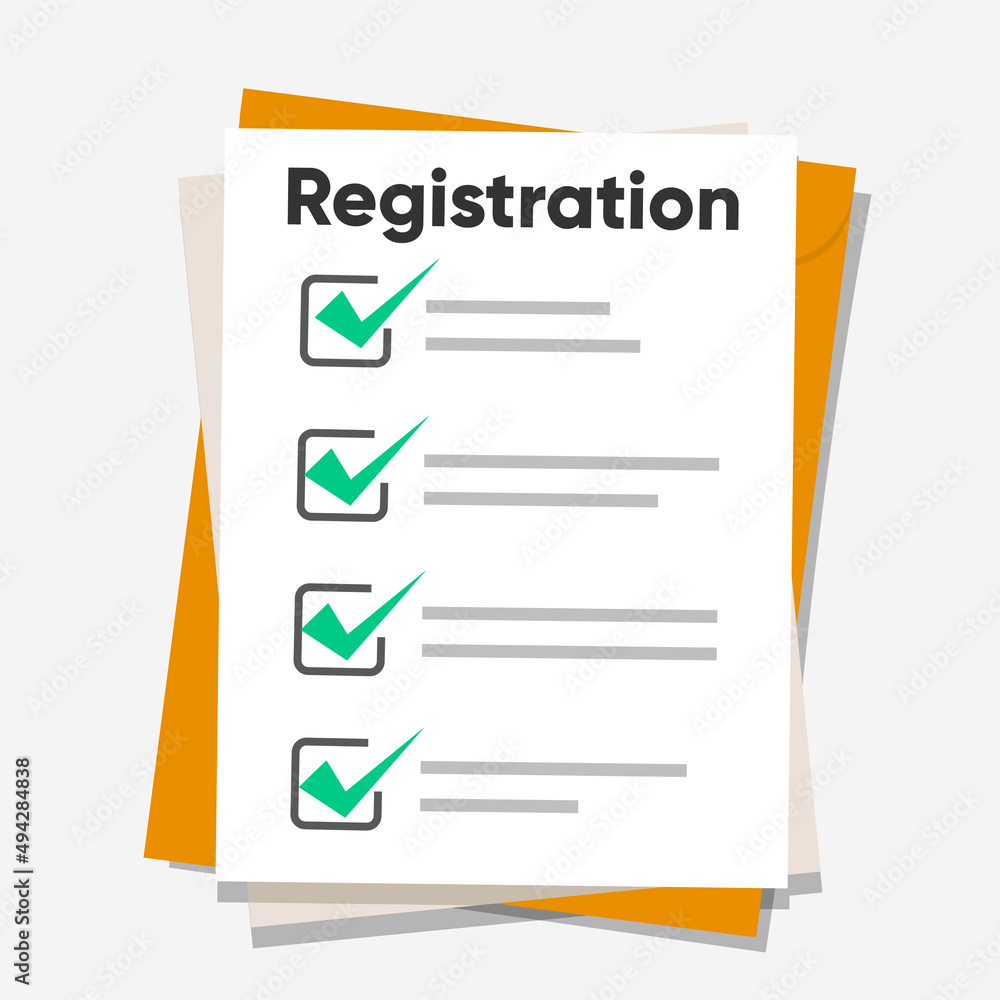 Poster registration list. clipboard and check marks. flat style design