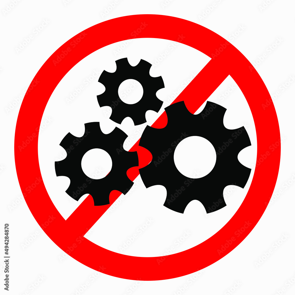Poster do not repair. no settings. icon prohibition gear. shopping cart isolated minimal single flat linear