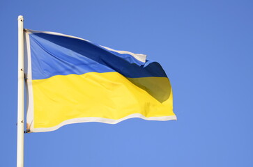 Ukrainian flag. The yellow-blue banner is a symbol of Freedom and Victory over the enemy. Pride and courage of the Ukrainian people