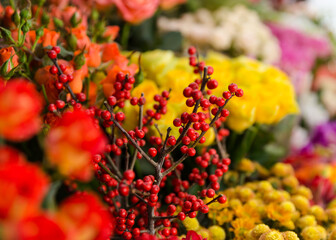 beautiful bright interior of a flower shop in Ukraine with bouquets collected by professional florists