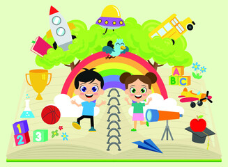 Fototapeta premium Cute kids in a book