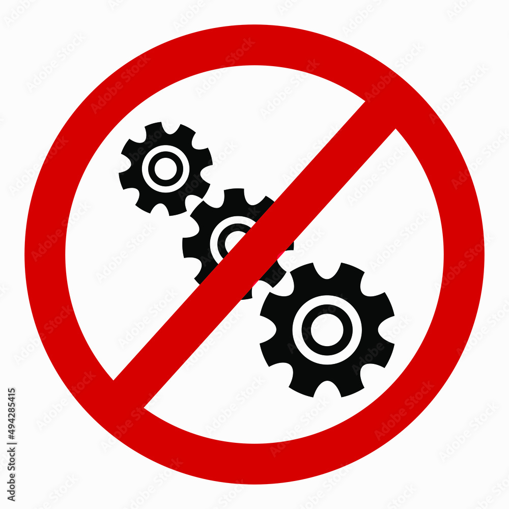Poster do not repair. no settings. icon prohibition gear. shopping cart isolated minimal single flat linear