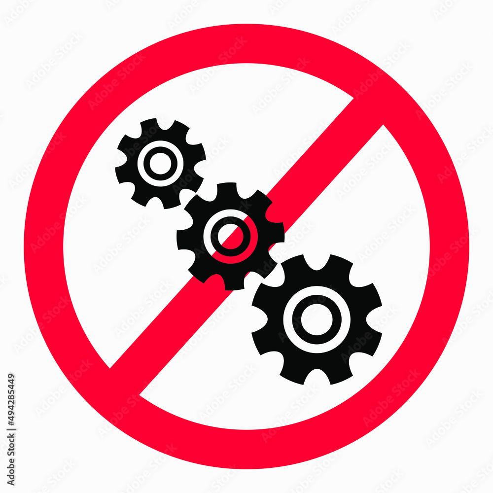 Poster do not repair. no settings. icon prohibition gear. shopping cart isolated minimal single flat linear