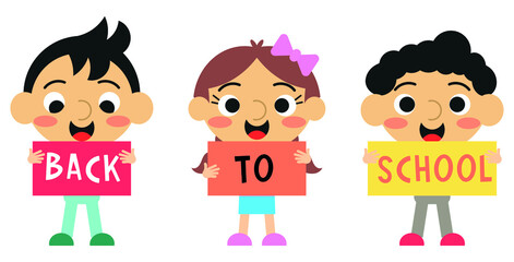 Boards with back to school writing on cute kids hands