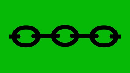 Loop animation of the black silhouette of a chain breaking, on a green chroma key background