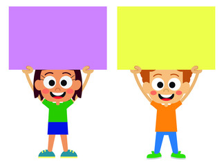 Cute kids holding the empty board