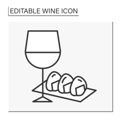 Taste compatibility line icon. Red wine and sushi. Japanese food. Special tasting. Sweet snack to increase and improve taste.Wine concept. Isolated vector illustration. Editable stroke