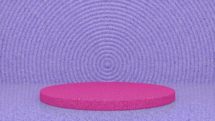 Fototapeta na wymiar Pink Purple Stone podium and abstract geometry background. Round podium, pedestal, platform for cosmetic product presentation, showcase. Minimalist mock up scene, concept template. 3d render