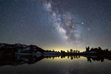 The Milky Way over Emerald Lake in Lassen Volcanic National Park, California