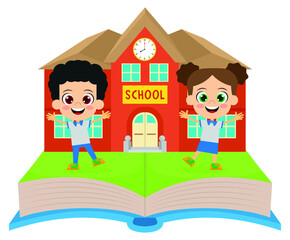 Obraz na płótnie Canvas Cute kids standing on the book and school