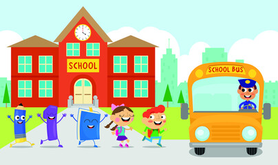 Obraz na płótnie Canvas Cute kids leaving school