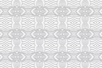 Keuken spatwand met foto Embossed white background, trendy vintage cover design. Geometric elegant 3D pattern, hand drawn style. Ethnic creativity of the peoples of the East, Asia, India, Mexico, Aztecs, Peru. ©  swetazwet
