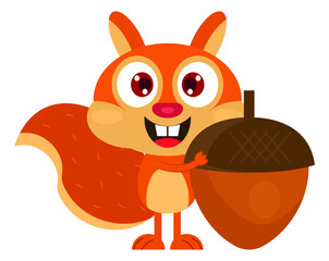 Adorable squirrel holding acorn in his hand is clip