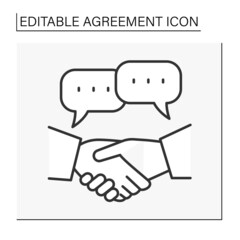  Deal line icon. Handshaking between partners. Communication with client. Agreement concept. Isolated vector illustration. Editable stroke