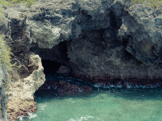 Rocky oceanfront grotte on atlantic ocean central America