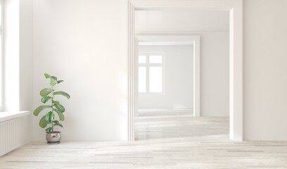 White empty room. Scandinavian interior design. 3D illustration