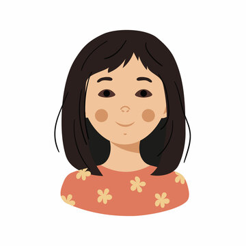 Asian girl face web child avatar. Cute kid user picture