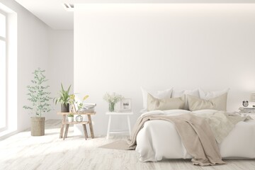 White living room with sofa. Scandinavian interior design. 3D illustration