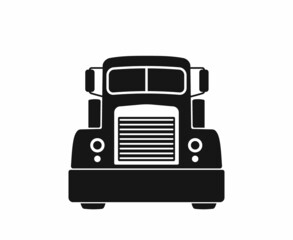 Fototapeta premium Vector Cartoon Dump Truck Icon. Tipper truck. Vector Cartoon Dump Truck. vector illustration. American truck. Semi Truck. Dump truck trailer cab. Front view.