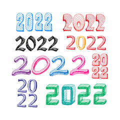 Set of numbers 2022 hand drawn, vector illustration