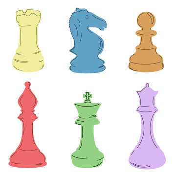 colourful chess figures king queen bishop knight rook pawn in vector illustration