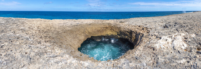 Panorama of the Watamula Hole - natural sight on the island Curacao in the Caribbean 
