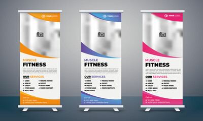 Fiatness Roll up banner design template, editable banner template, vertical, Standee banner Design, signage design, vector template
