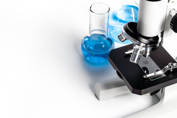 Microscope close up. Research in a scientific medical laboratory