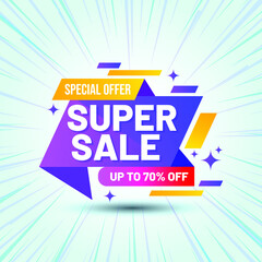 Super sale sticker, hot price tag, big discount badge set. Extra bonus and special offer with up to 70 percent sale off only on weekend vector illustration isolated in white background